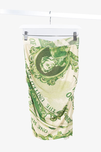 Moschino AW/19 Green Wool Money-Print Ruched Skirt