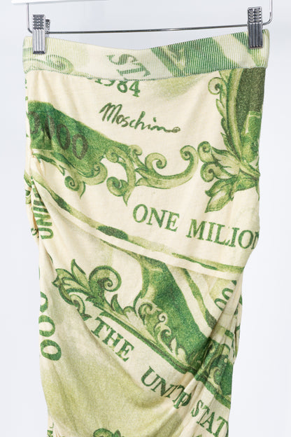 Moschino AW/19 Green Wool Money-Print Ruched Skirt