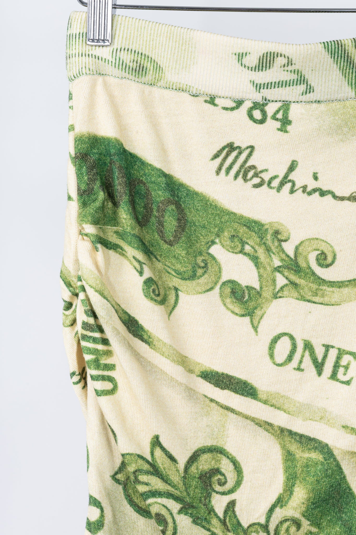 Moschino AW/19 Green Wool Money-Print Ruched Skirt
