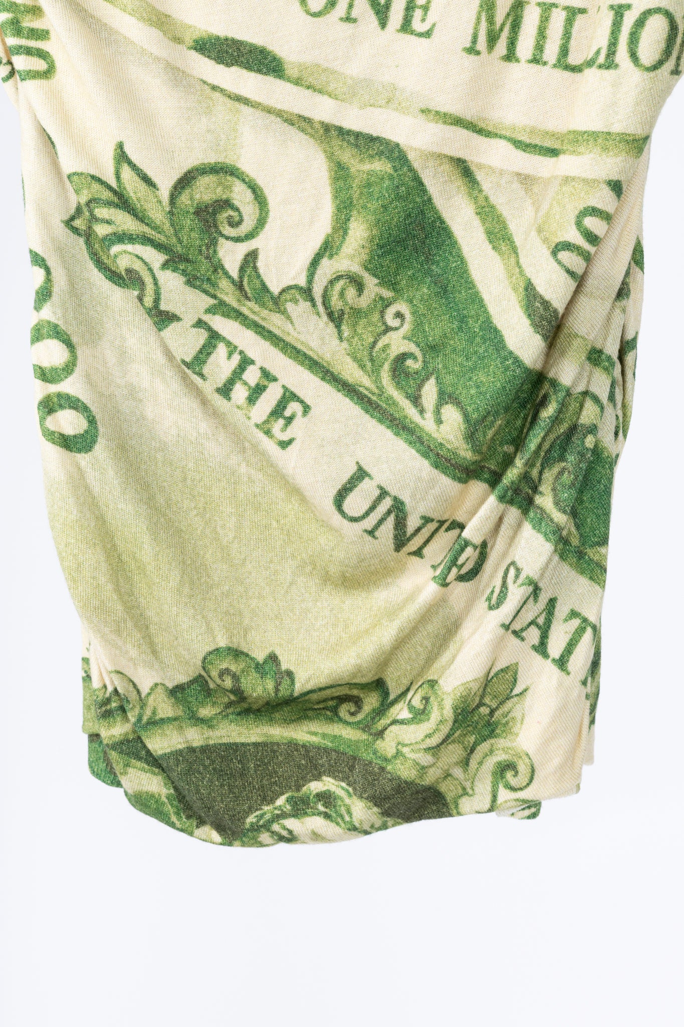 Moschino AW/19 Green Wool Money-Print Ruched Skirt