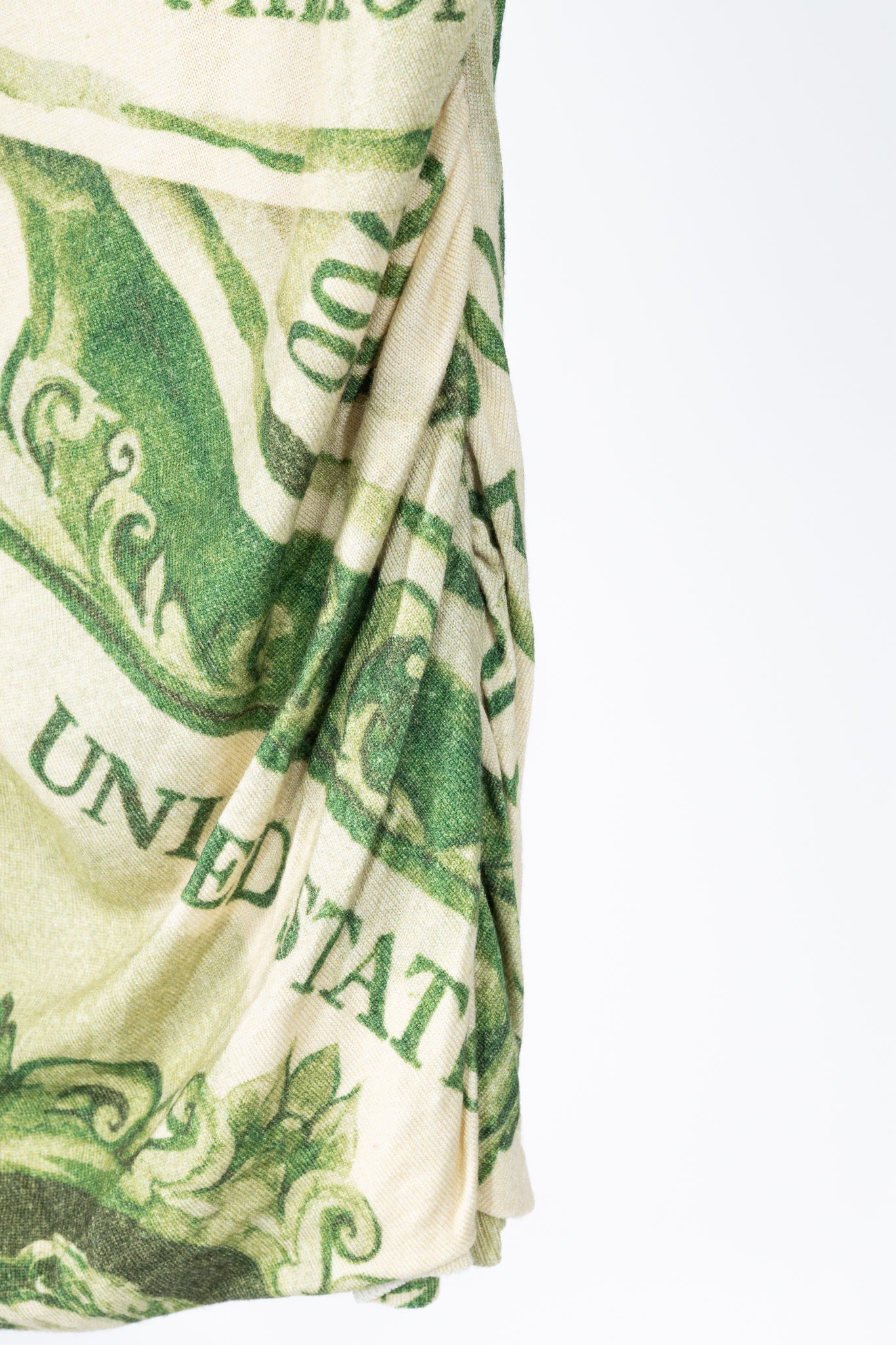 Moschino AW/19 Green Wool Money-Print Ruched Skirt