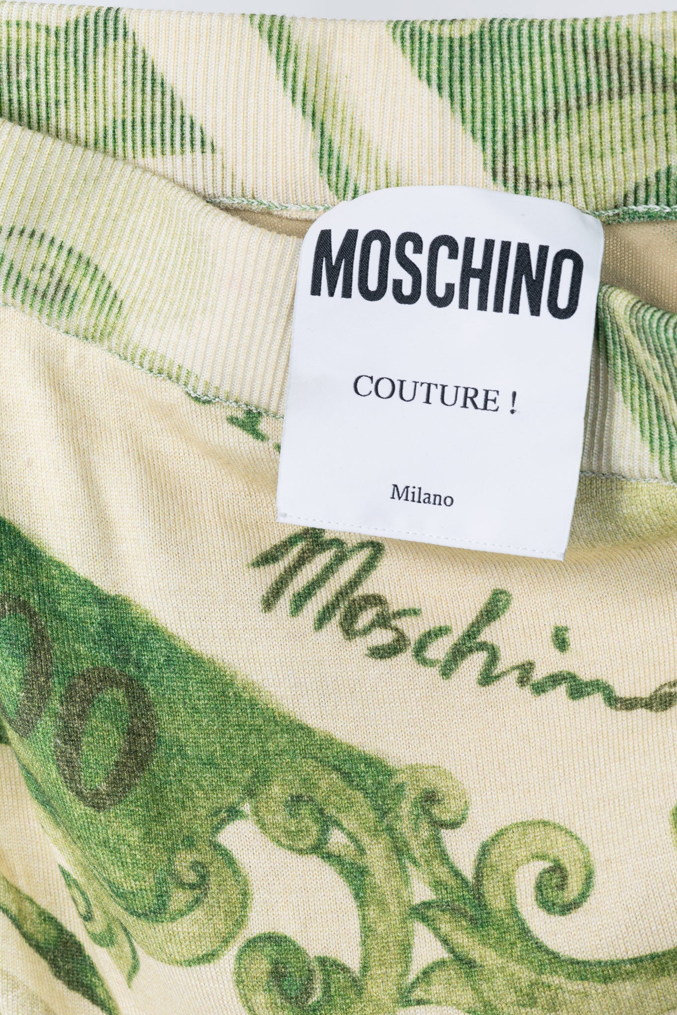 Moschino AW/19 Green Wool Money-Print Ruched Skirt