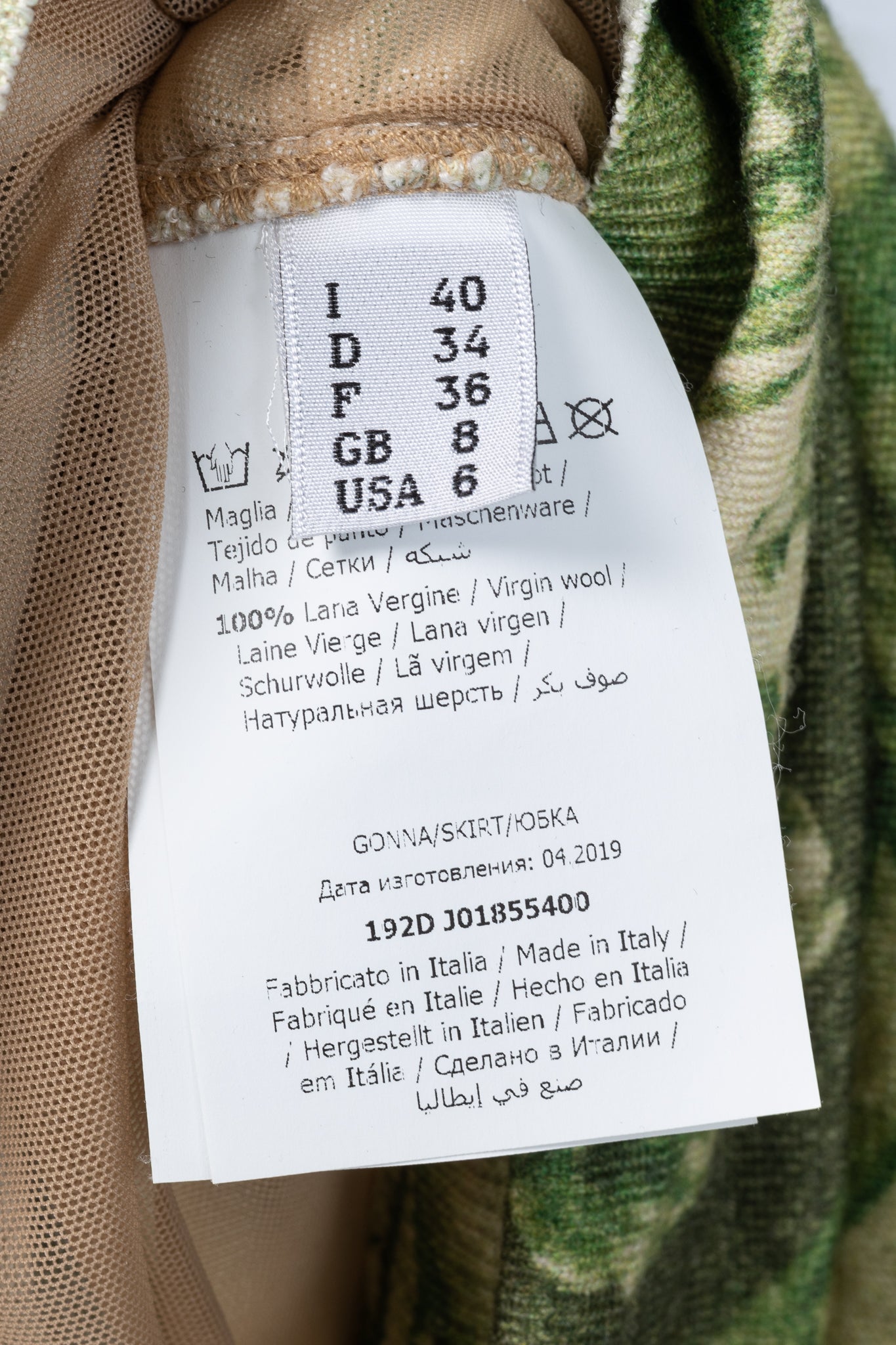 Moschino AW/19 Green Wool Money-Print Ruched Skirt