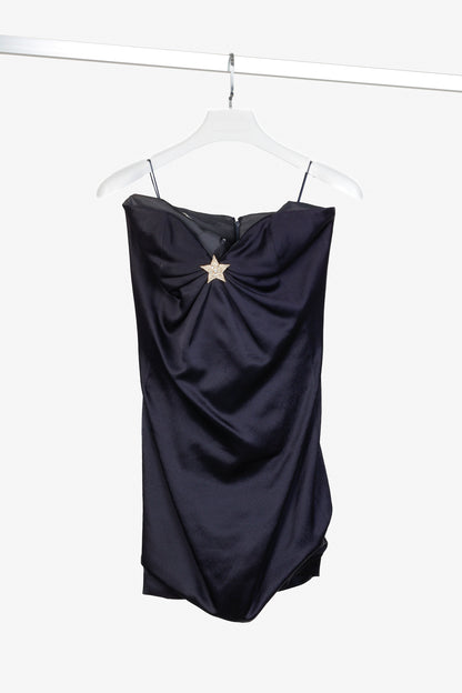 Moschino Couture Gold Star Bustier Woolen Navy Dress