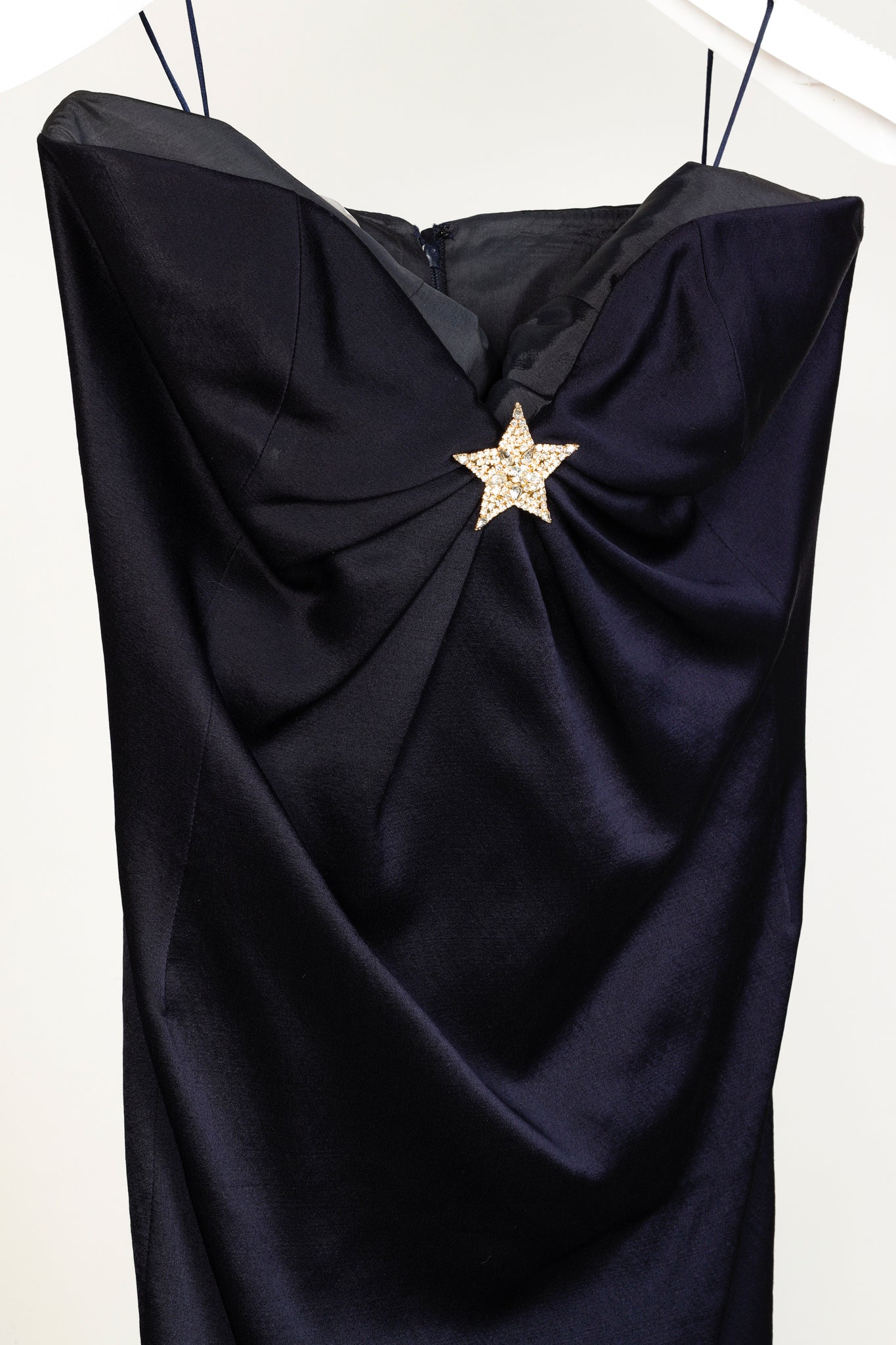 Moschino Couture Gold Star Bustier Woolen Navy Dress