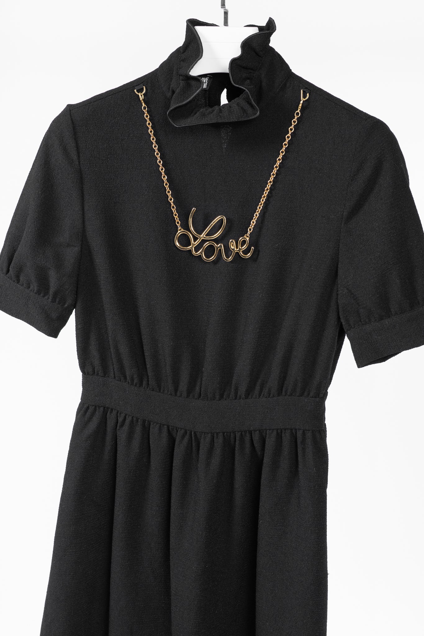 Love Moschino Black Crepe "Love"-Necklace Mini Dress