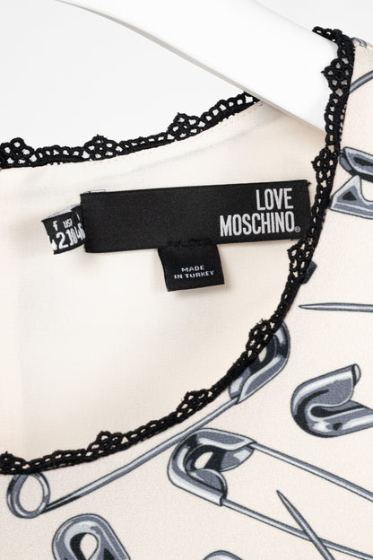 Love Moschino Cream Safety-Pin-Print Sheath Dress