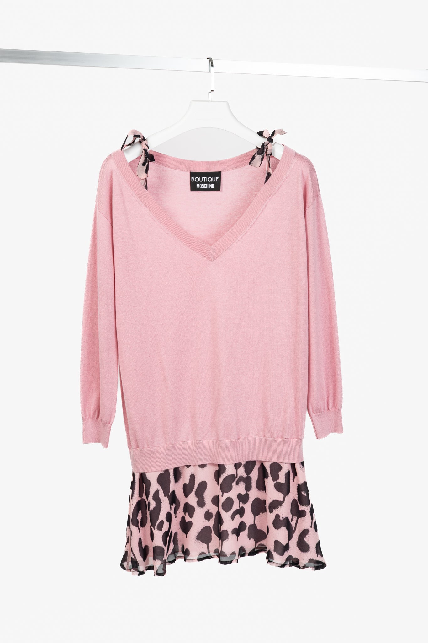 Boutique Moschino Pink Silk Leopard-Trim Sweater