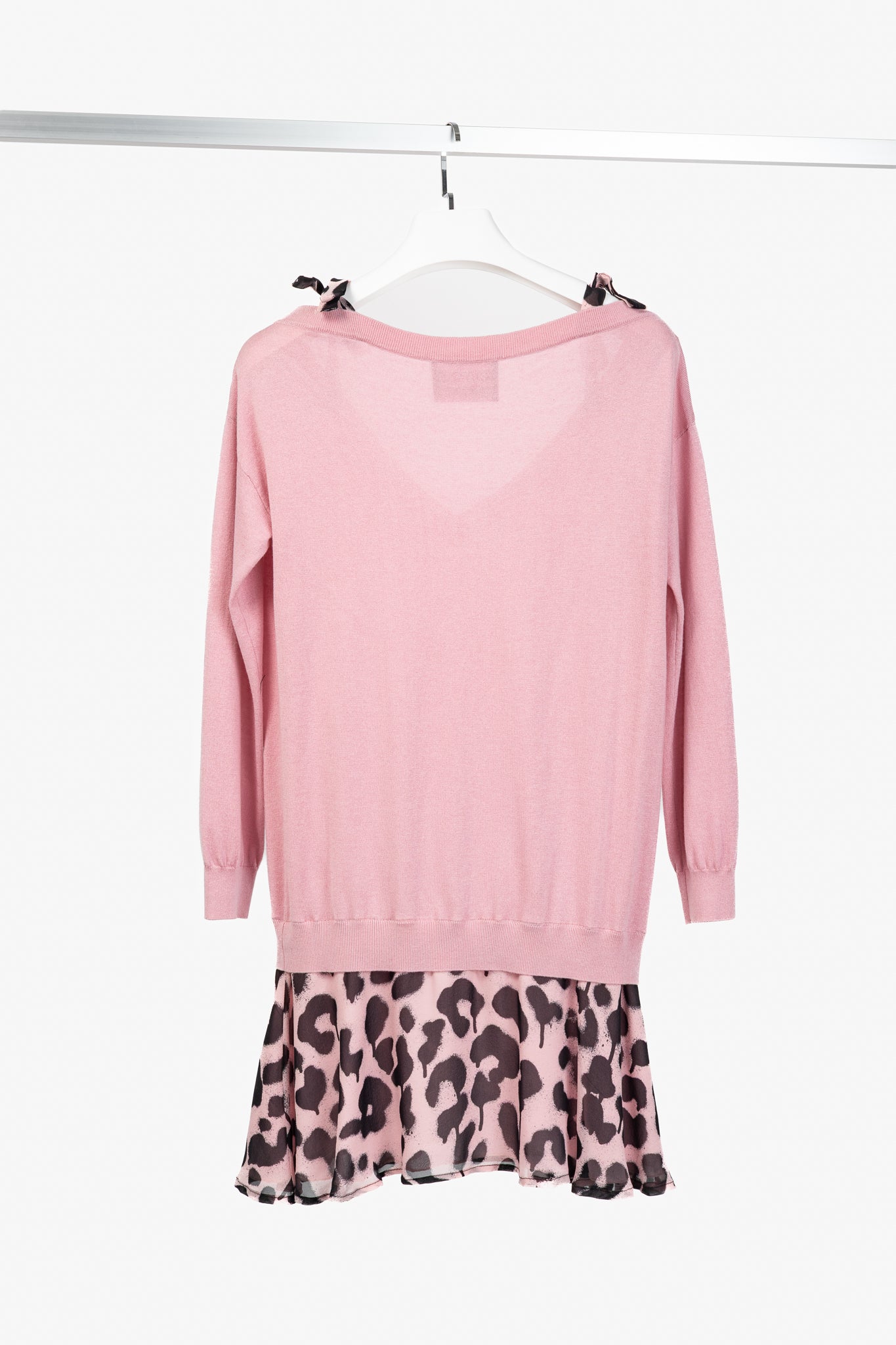 Boutique Moschino Pink Silk Leopard-Trim Sweater