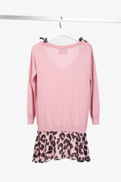 Boutique Moschino Pink Silk Leopard-Trim Sweater
