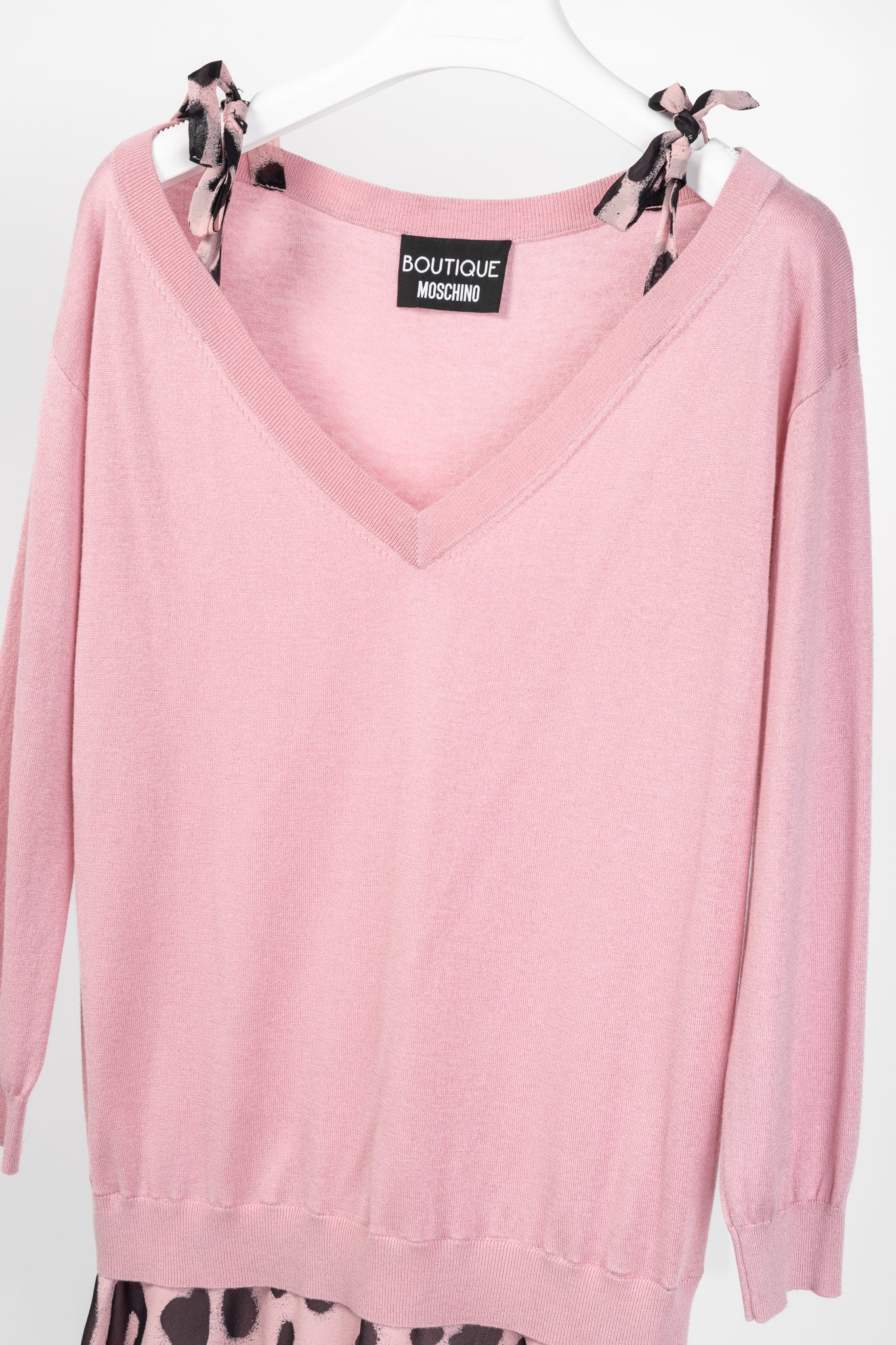 Boutique Moschino Pink Silk Leopard-Trim Sweater