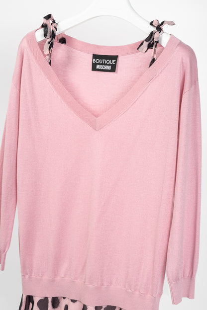 Boutique Moschino Pink Silk Leopard-Trim Sweater