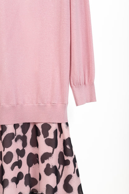 Boutique Moschino Pink Silk Leopard-Trim Sweater