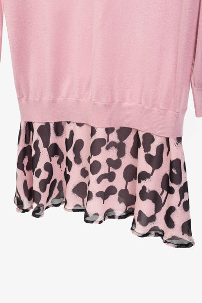 Boutique Moschino Pink Silk Leopard-Trim Sweater