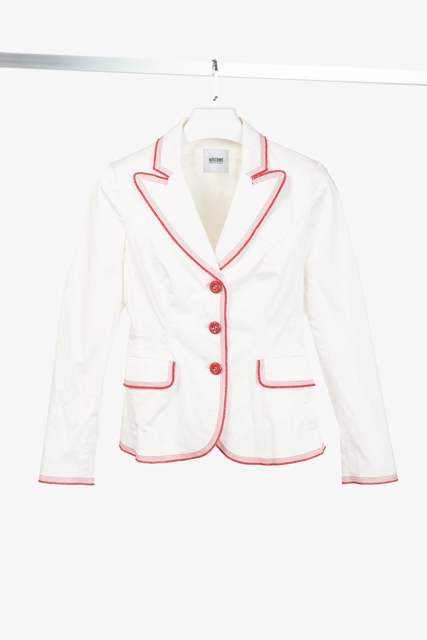 Moschino Cheap and Chic White Cotton Red-Embroidered Blazer