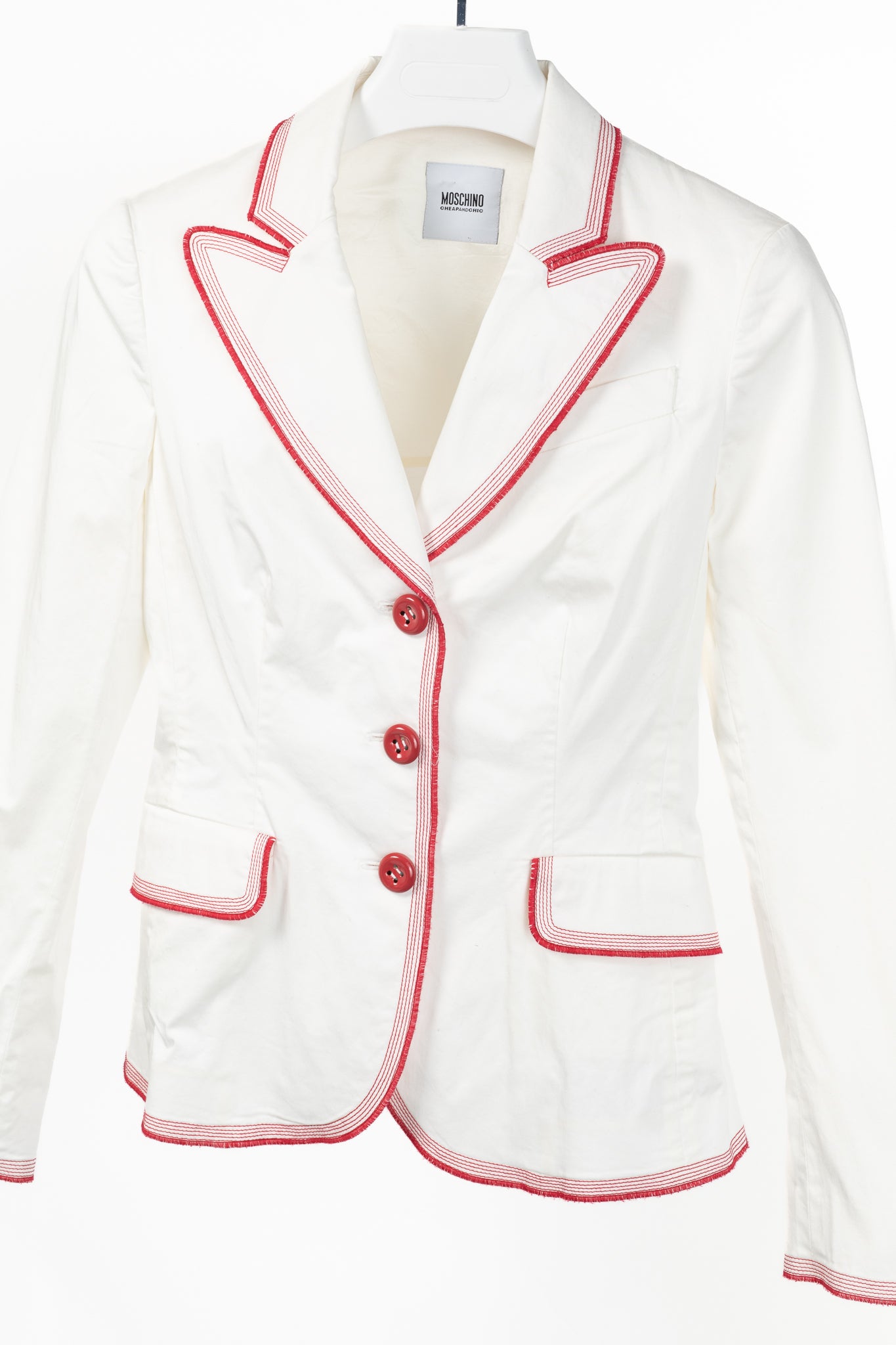 Moschino Cheap and Chic White Cotton Red-Embroidered Blazer