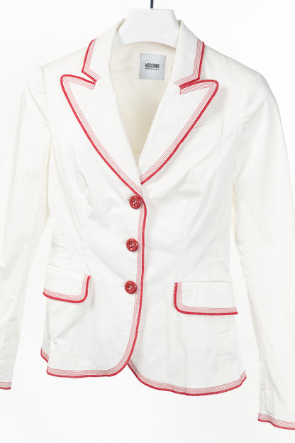 Moschino Cheap and Chic White Cotton Red-Embroidered Blazer