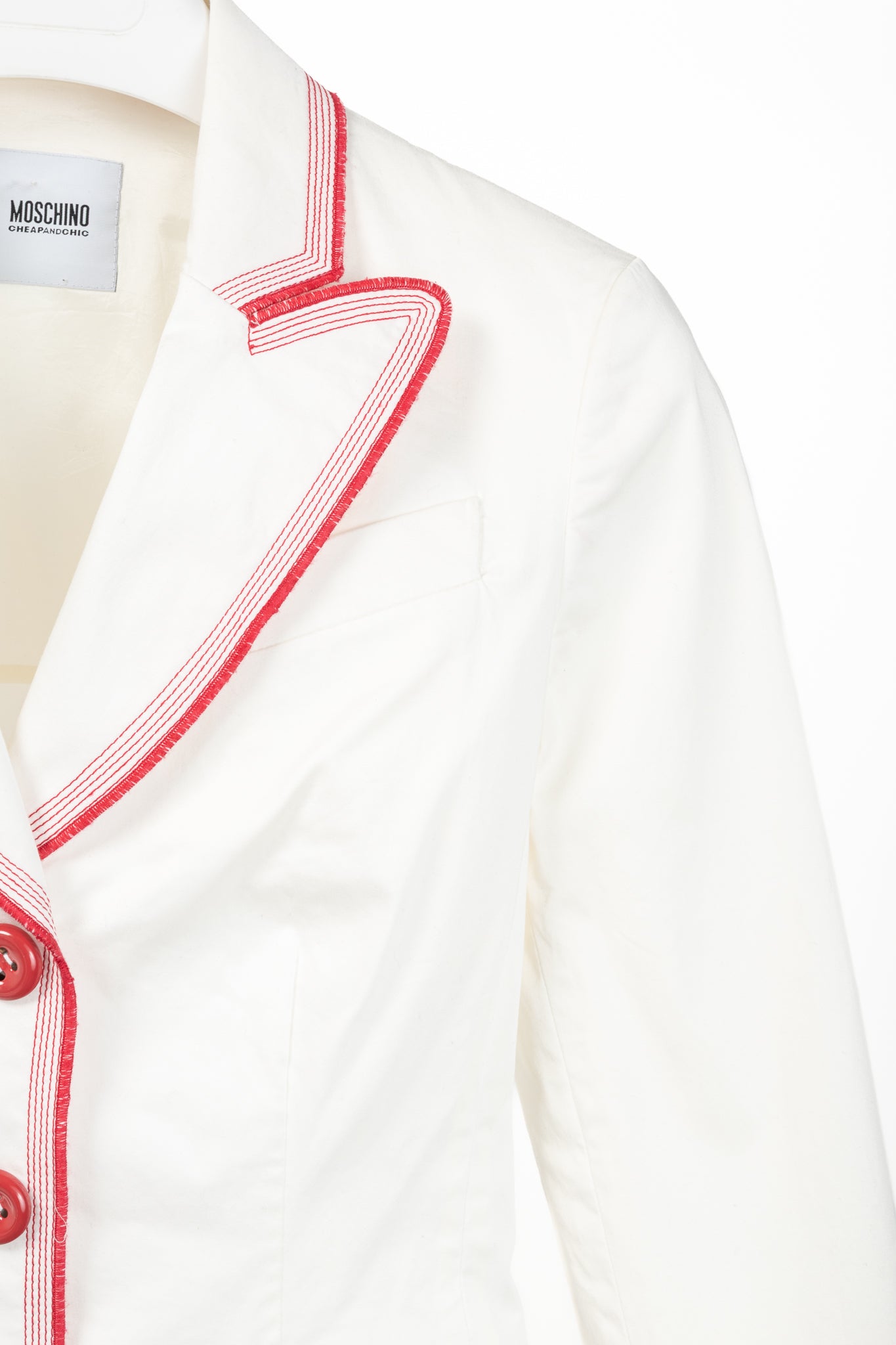 Moschino Cheap and Chic White Cotton Red-Embroidered Blazer
