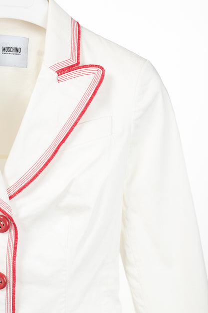 Moschino Cheap and Chic White Cotton Red-Embroidered Blazer