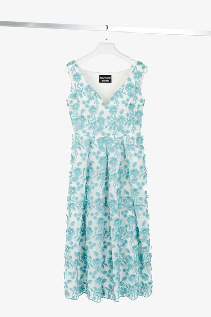 Boutique Moschino White & Blue Floral-Embroidered Maxi Dress