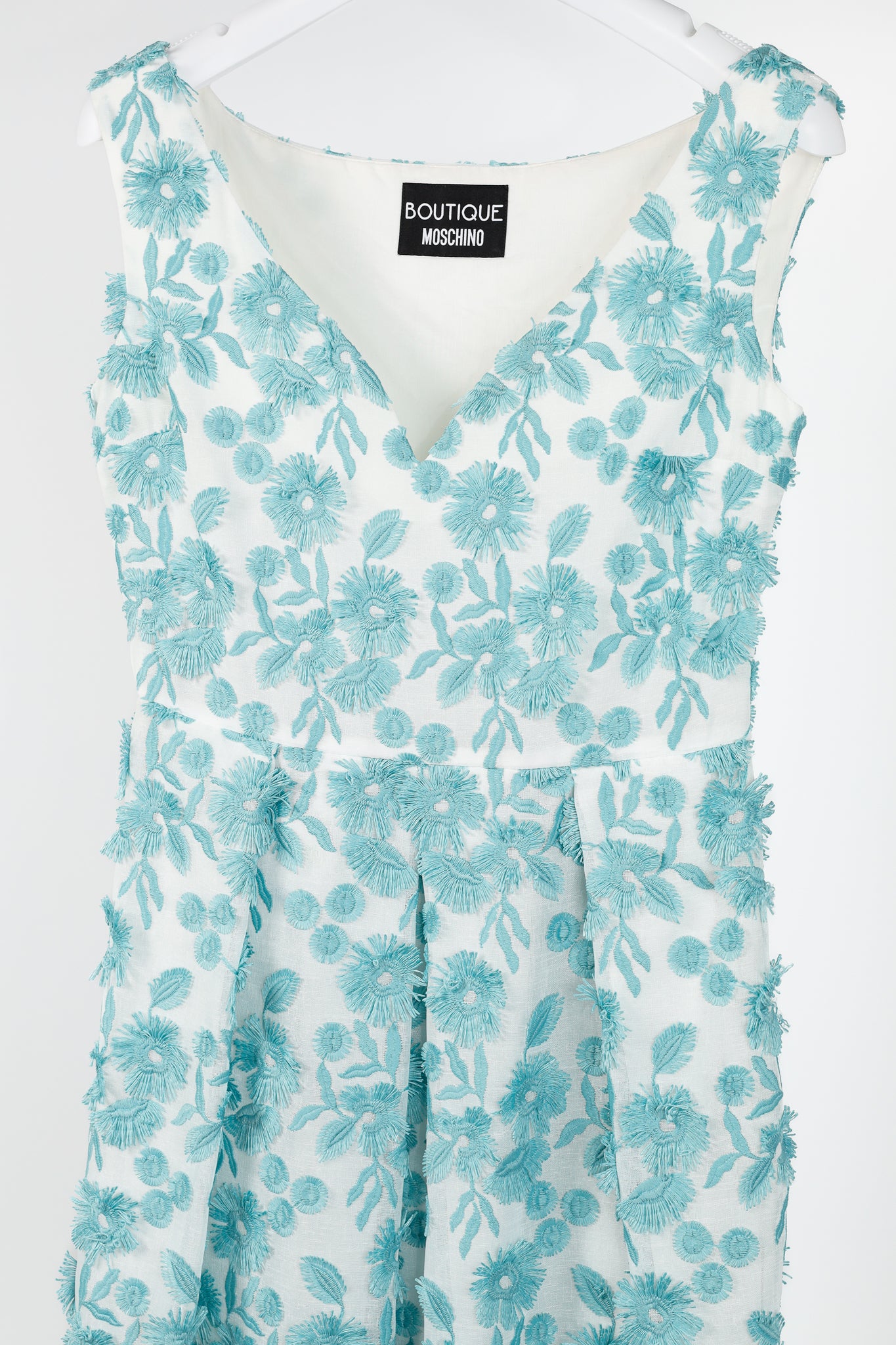 Boutique Moschino White & Blue Floral-Embroidered Maxi Dress