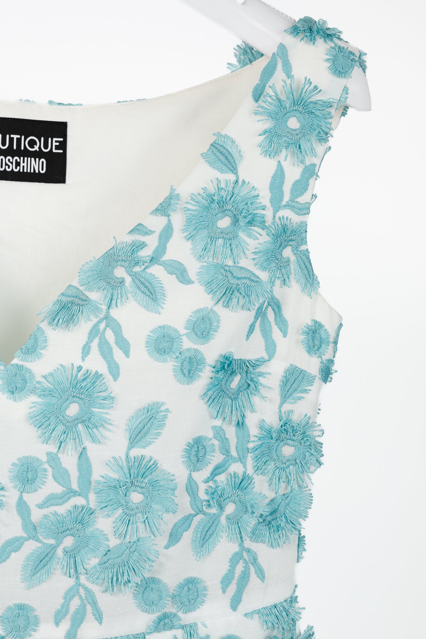 Boutique Moschino White & Blue Floral-Embroidered Maxi Dress