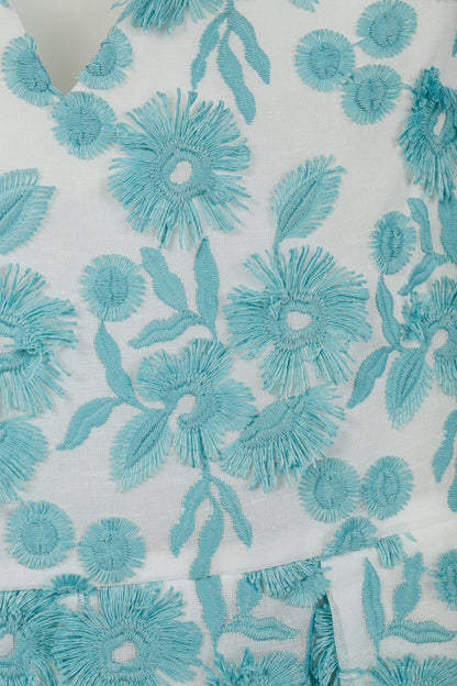 Boutique Moschino White & Blue Floral-Embroidered Maxi Dress