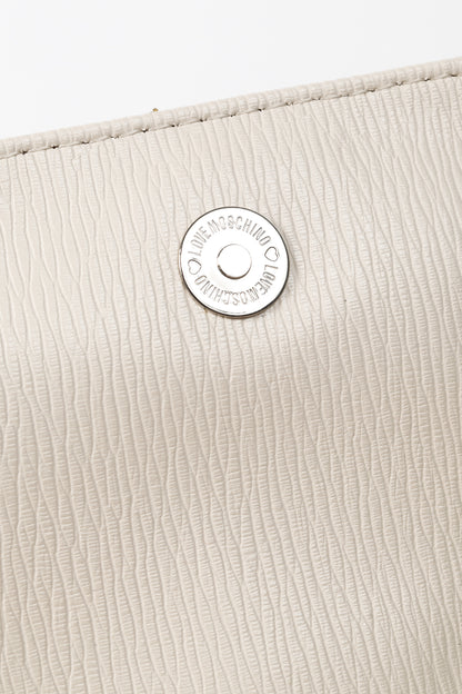 Love Moschino Cream Vegan-Leather Heart-Logo Shoulder Bag