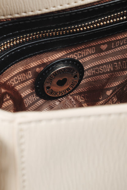 Love Moschino Cream Vegan-Leather Heart-Logo Shoulder Bag