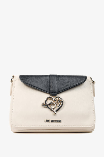 Love Moschino Cream Vegan-Leather Heart-Logo Shoulder Bag