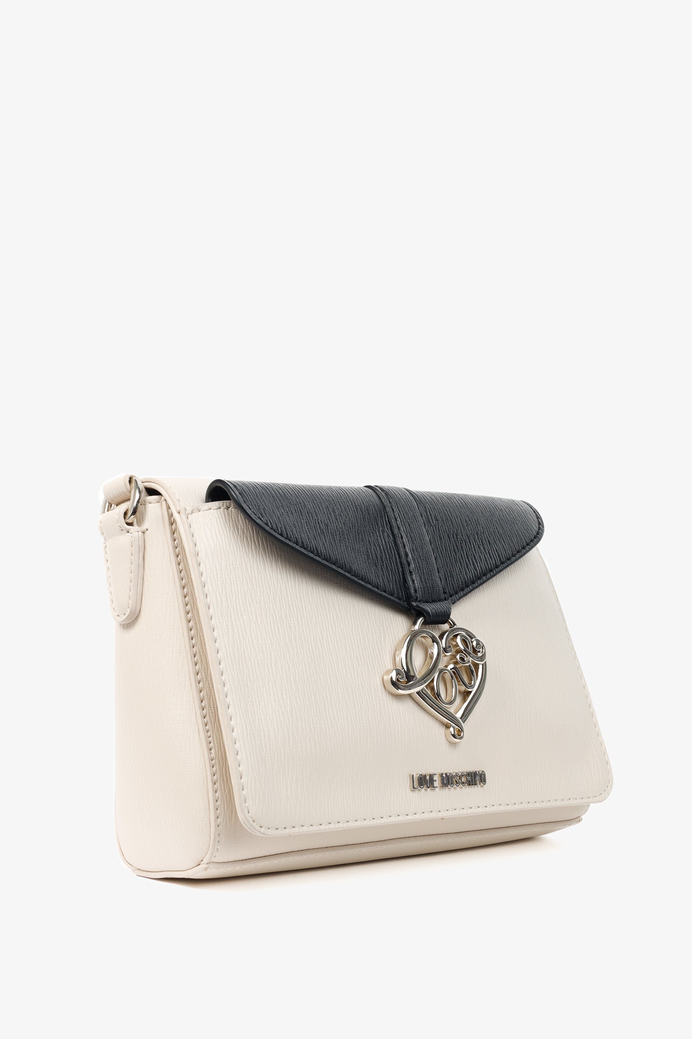 Love Moschino Cream Vegan-Leather Heart-Logo Shoulder Bag