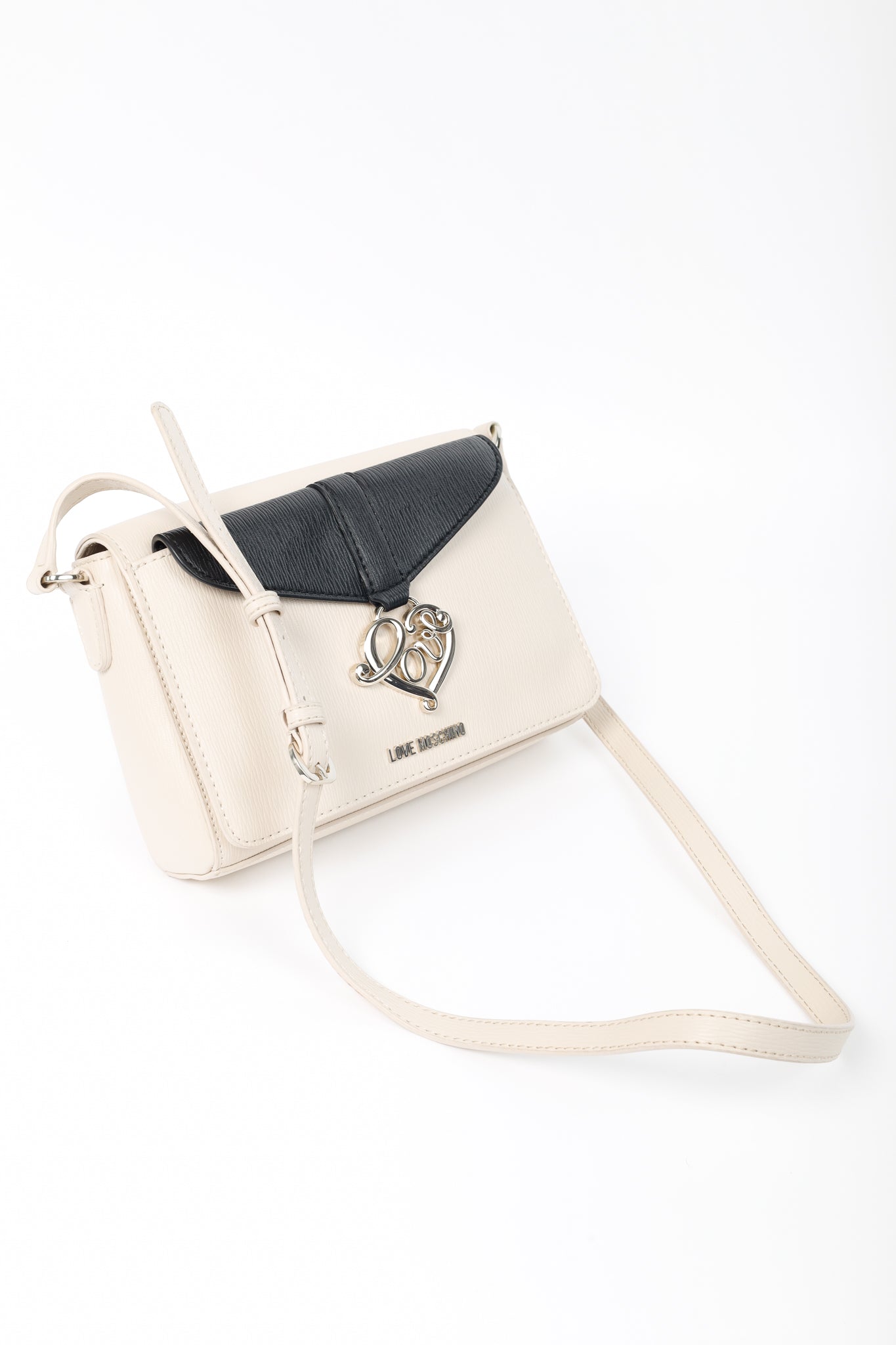Love Moschino Cream Vegan-Leather Heart-Logo Shoulder Bag