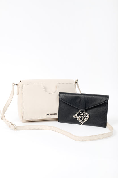 Love Moschino Cream Vegan-Leather Heart-Logo Shoulder Bag