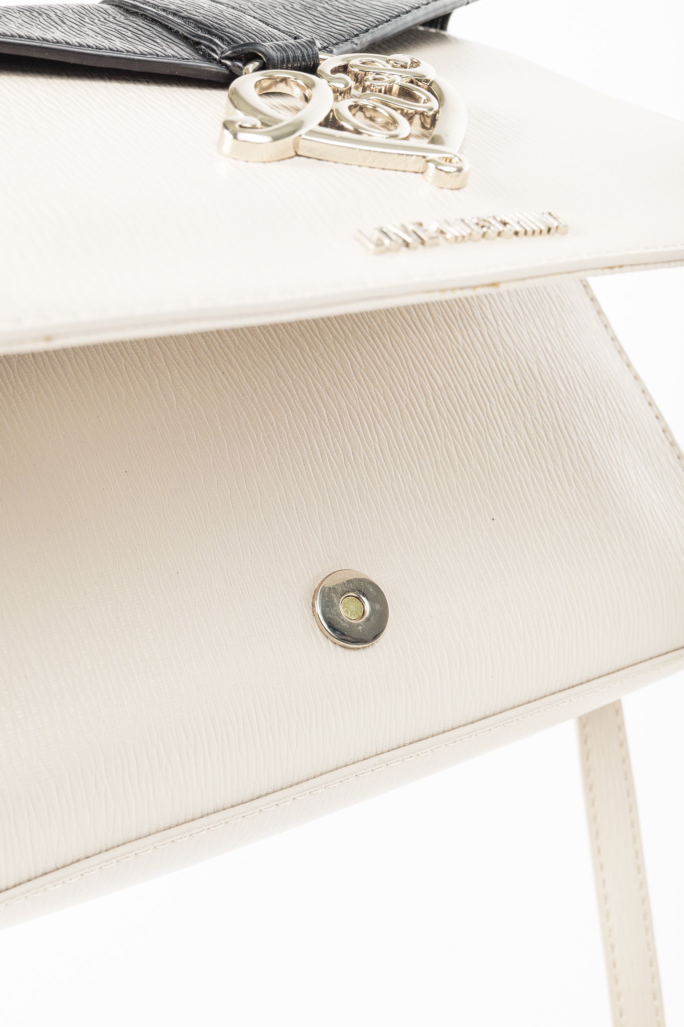 Love Moschino Cream Vegan-Leather Heart-Logo Shoulder Bag