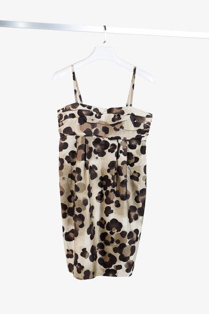 Moschino Leopard Empire Waist Spaghetti Strap Beige Silk Dress