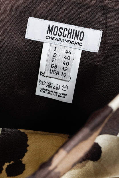 Moschino Cheap and Chic Taupe Leopard Silk & Cotton Empire-Waist Dress