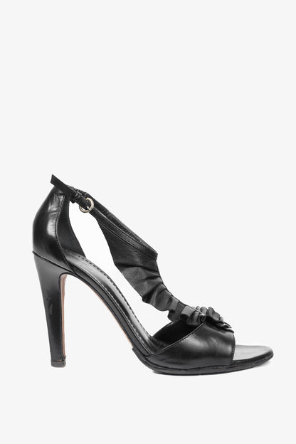 Moschino Cheap and Chic Black Leather Ruffle T-Strap Sandals
