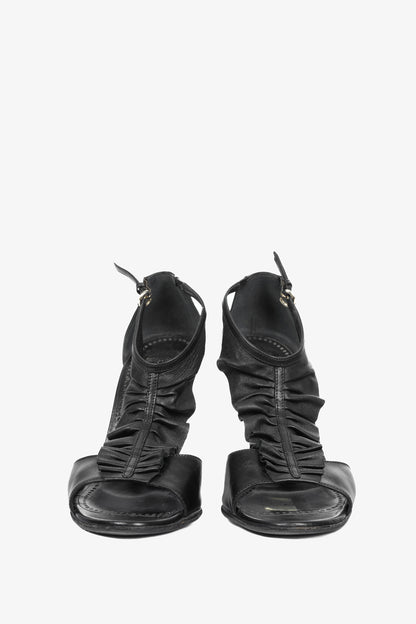 Moschino Cheap and Chic Black Leather Ruffle T-Strap Sandals