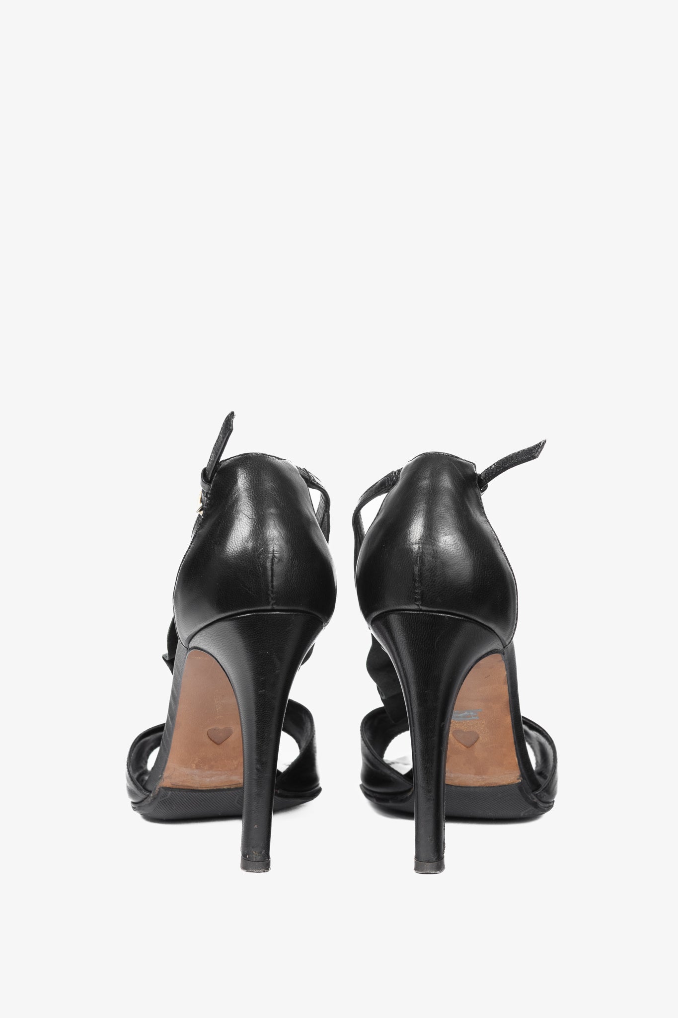 Moschino Cheap and Chic Black Leather Ruffle T-Strap Sandals