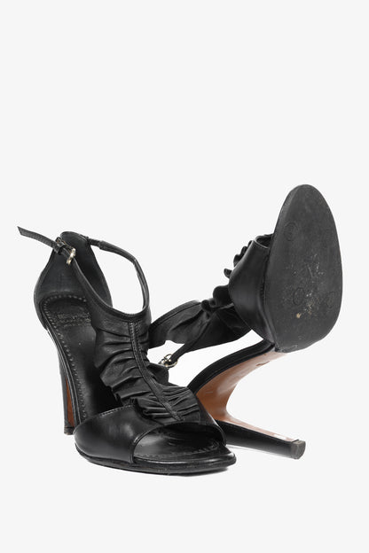 Moschino Cheap and Chic Black Leather Ruffle T-Strap Sandals