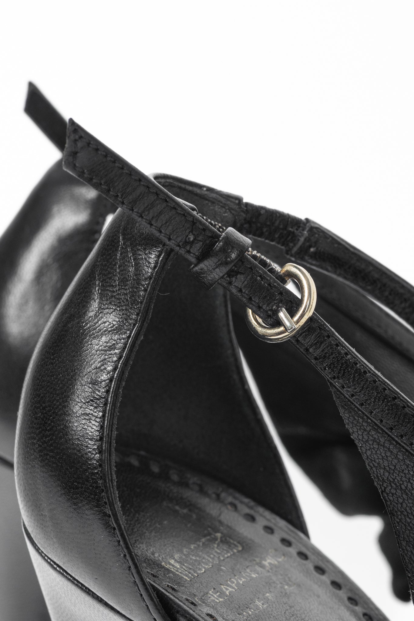 Moschino Cheap and Chic Black Leather Ruffle T-Strap Sandals