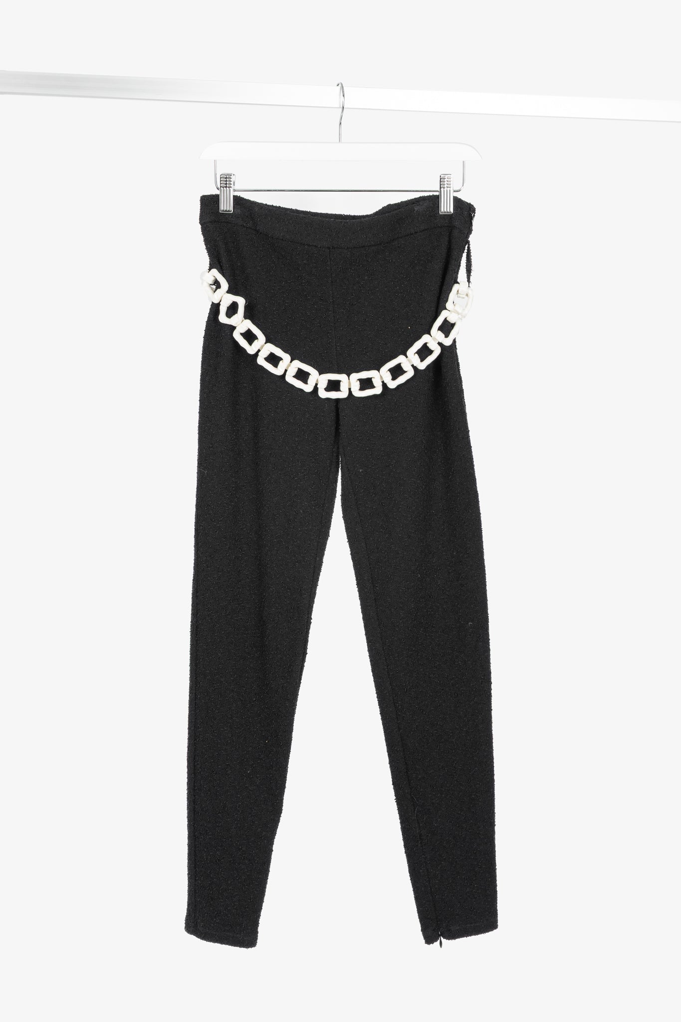 Moschino Cheap and Chic Black Boucle-Knit Chain-Belt Skinny Pants