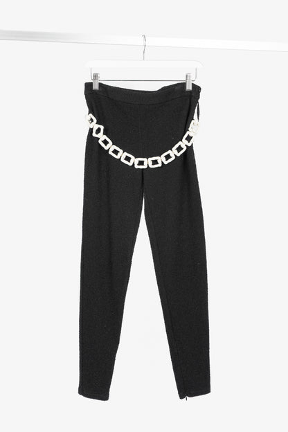 Moschino Cheap and Chic Black Boucle-Knit Chain-Belt Skinny Pants