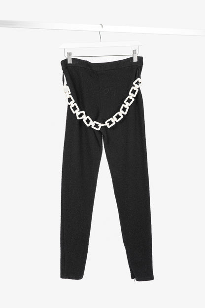 Moschino Cheap and Chic Black Boucle-Knit Chain-Belt Skinny Pants
