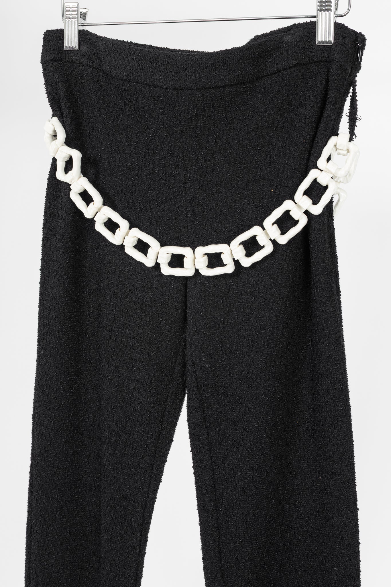 Moschino Cheap and Chic Black Boucle-Knit Chain-Belt Skinny Pants