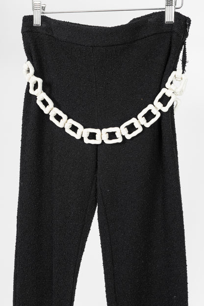 Moschino Cheap and Chic Black Boucle-Knit Chain-Belt Skinny Pants