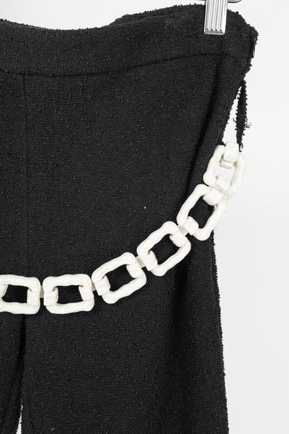 Moschino Cheap and Chic Black Boucle-Knit Chain-Belt Skinny Pants