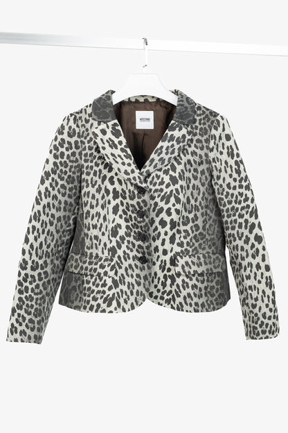 Moschino Cheap and Chic Grey Cotton Leopard Blazer