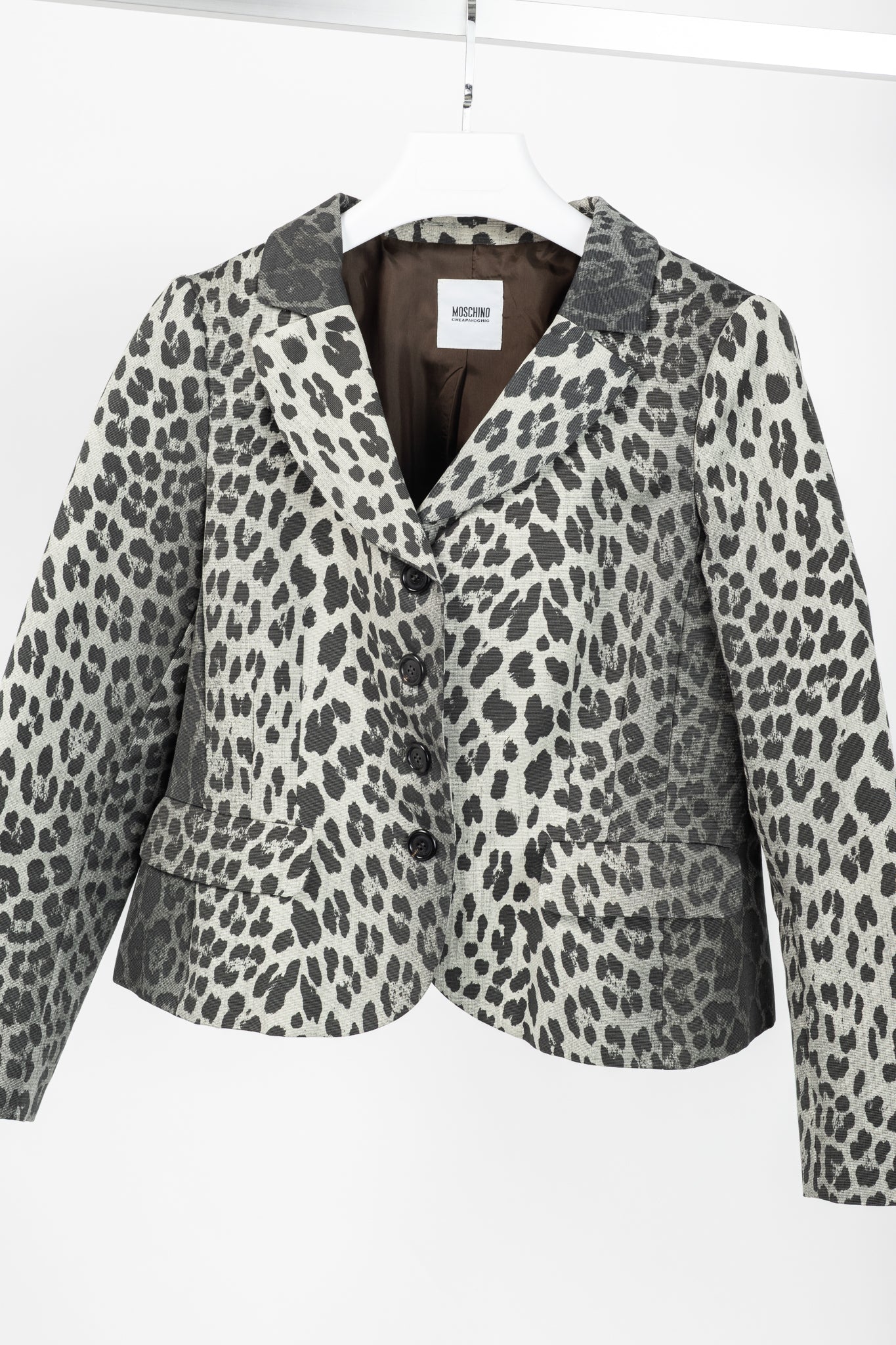 Moschino Cheap and Chic Grey Cotton Leopard Blazer