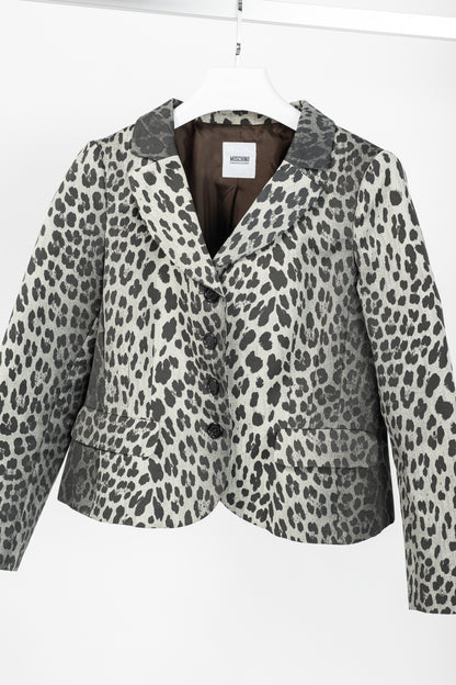 Moschino Cheap and Chic Grey Cotton Leopard Blazer